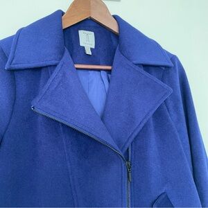 🇨🇦 Tristan Wool Perfecto Jacket Coat Cropped Modern Moto Trench Style Med Indigo